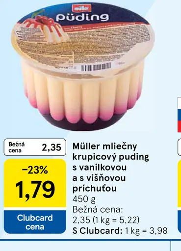 Müller Mliečny krupicový puding s vanilkovou a s višňovou príchuťou