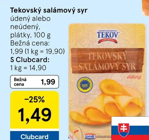 Tekovský salámový syr údený alebo neúdený