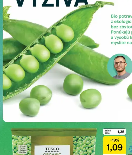 Tesco Organic Bio zelený hrášok mrazený