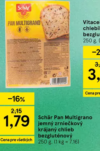 Schär Pan Multigrano jemný zrniečkový krájaný chlieb bezgluténový