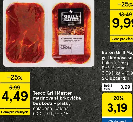 Tesco Grill Master marinovaná bravčová krkovička bez kosti – plátky