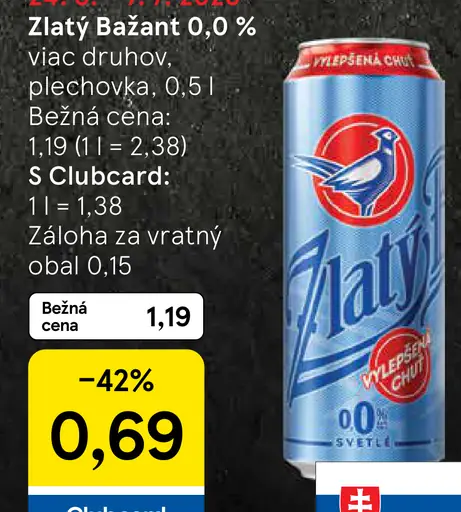 Zlatý Bažant 0,0% plechovka
