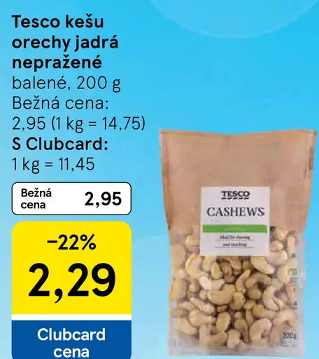 Tesco kešu orechy jadrá nepražené