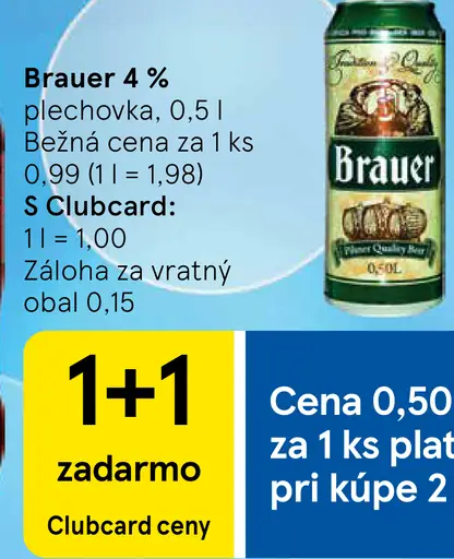 Brauer 4 % pivo plechovka