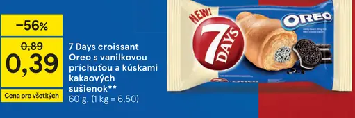 7 Days Croissant Oreo s vanilkovou príchuťou a kúskami kakaových sušienok