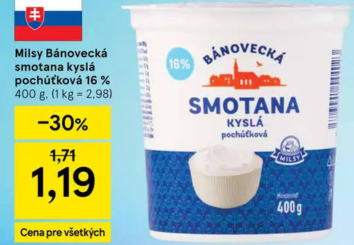 Milsy Bánovecká smotana kyslá pochúťková 16 %