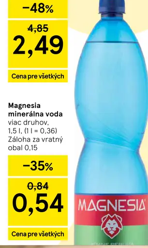Magnesia Prírodná minerálna voda neperlivá