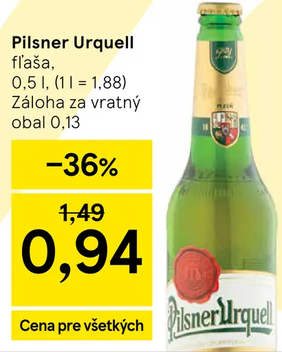 Pilsner Urquell pivo fľaša