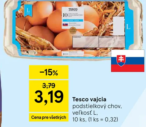 Tesco vajcia podstielkový chov veľkosť L 10 kusov