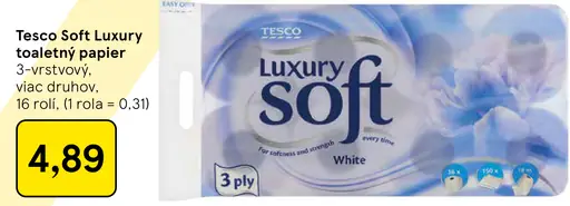 Tesco Soft Luxury toaletný papier 3-vrstvový