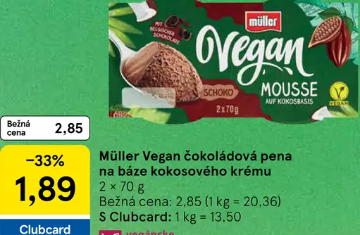 Müller Vegan čokoládová pena na báze kokosového krému (2 x 70 g)