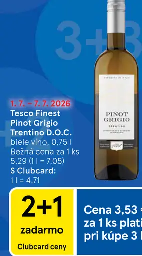 Tesco Finest Pinot Grigio Trentino D.O.C. biele víno