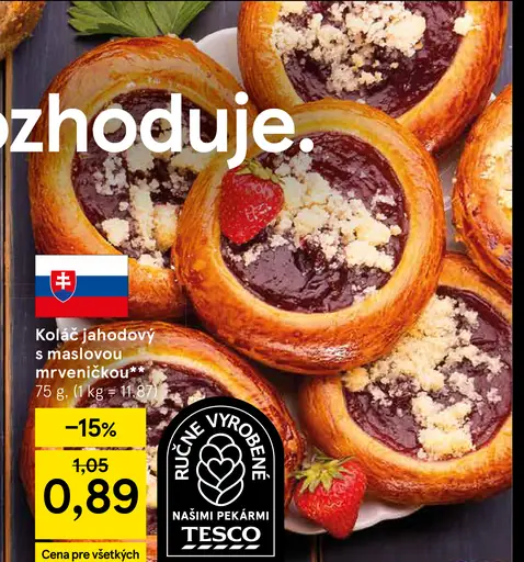 Tesco koláč jahodový s maslovou mrveničkou