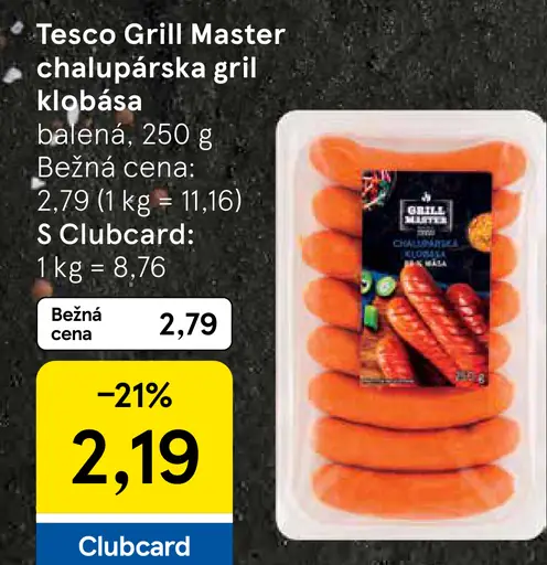Tesco Grill Master chalupárska grill klobása