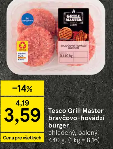 Tesco Grill Master bravčovo-hovädzí burger
