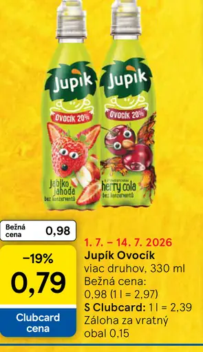 Jupik Ovocík ovocný nápoj viac druhov