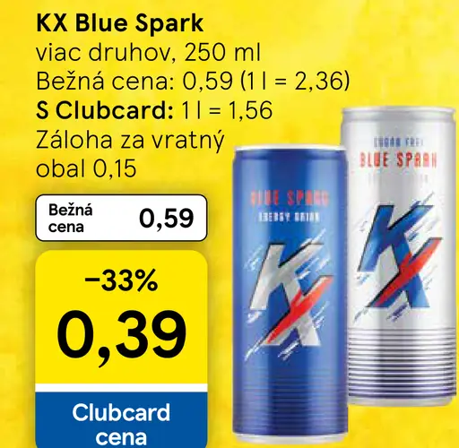 KX Blue Spark energetický nápoj plechovka