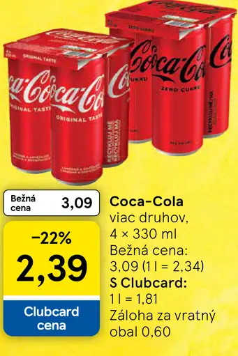 Coca-Cola nealkoholický nápoj viac druhov plechovka