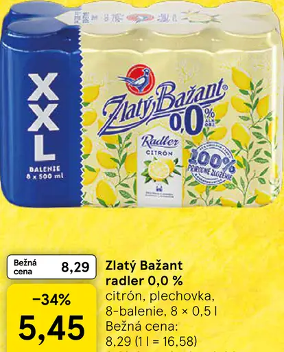 Zlatý Bažant Radler 0,0% citrón baza mäta