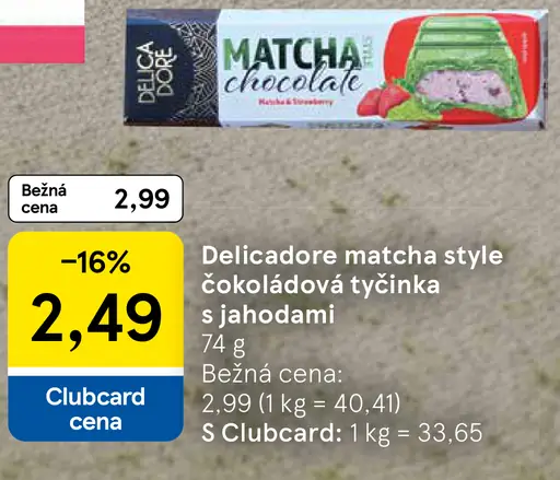 Delicadore matcha style čokoládová tyčinka s jahodami
