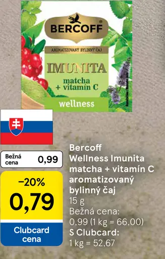 Bercoff Wellness Imunita matcha + vitamín C aromatizovaný bylinný čaj 10 x(15 g)