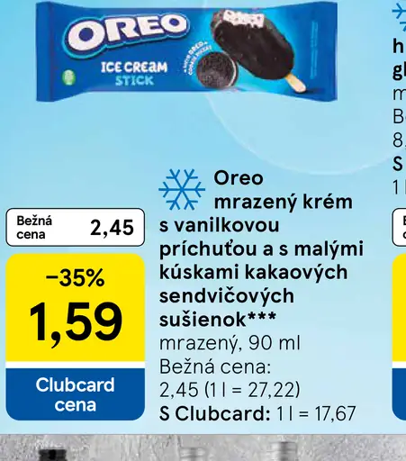 Oreo Mrazený krém s vanilkovou príchuťou, s malými kúskami kakaových sendvičových sušienok