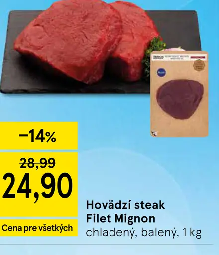 Hovädzí steak Filet Mignon chladený balený