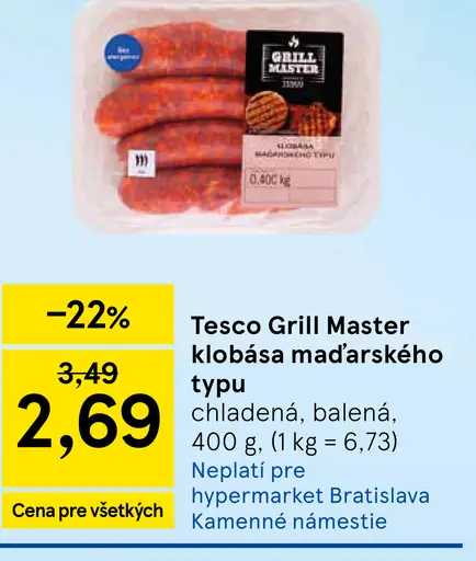 Tesco Grill Master klobása maďarského typu