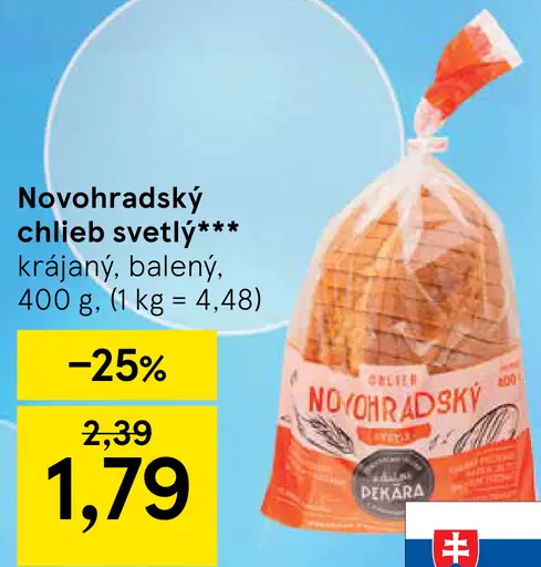 Novhradský chlieb svetlý krájaný balený