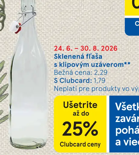Sklenená fľaša s klipovým uzáverom