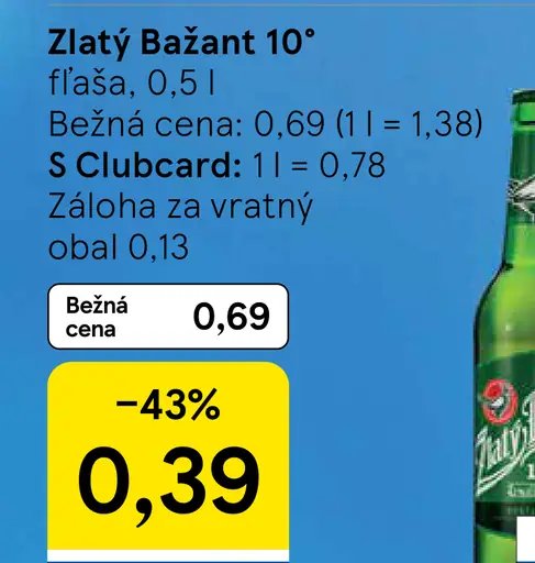Zlatý Bažant svetlé pivo fľaša