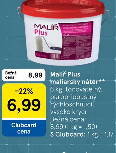 Malír Plus maliarsky náter tónovateľný paropriepustný rýchloschnúci