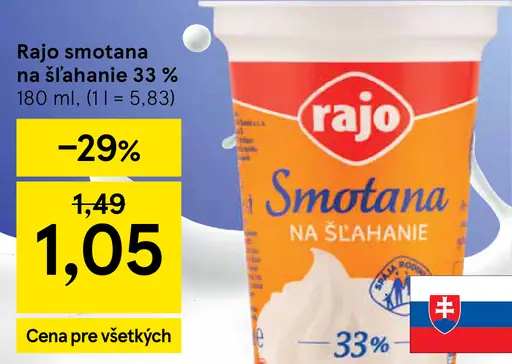 Rajo Smotana na šľahanie 33%