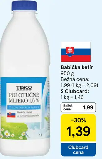 Tesco polotučné mlieko 1,5%