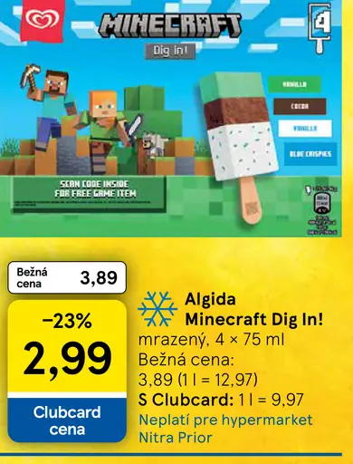 Algida Minecraft Dig In! mrazený nanuk