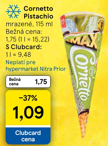 Cornetto Pistachio zmrzlinový kornútok