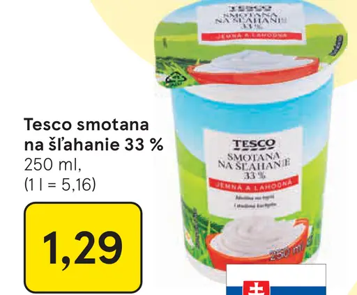 Tesco trvanlivá smotana na šľahanie 30 %
