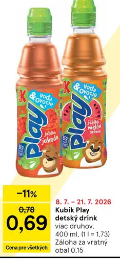 Kubík Play detský drink jablko a jahoda