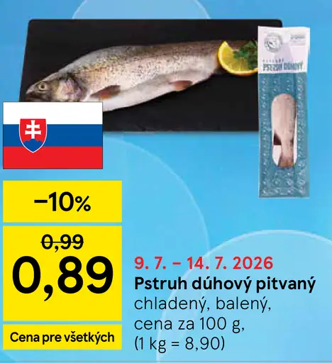 Pstruh dúhový pitvaný chladený, balený
