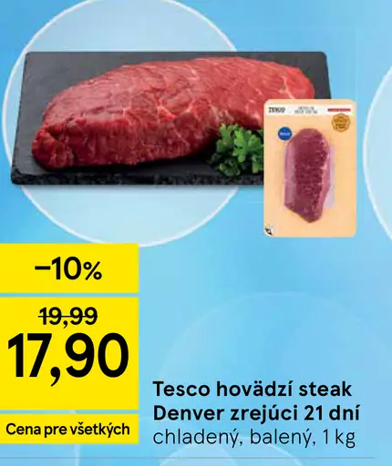 Tesco hovädzí steak Denver zrejúci 21 dní chladený, balený