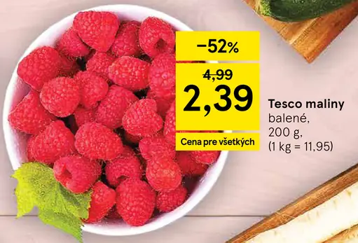 Tesco maliny balené