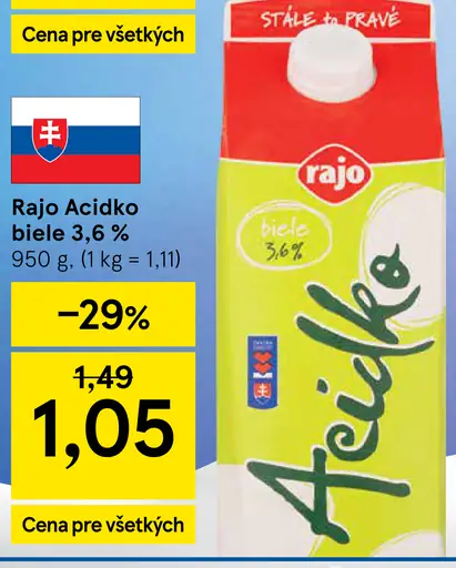 Rajo Acidko biele kyslomliečny nápoj 3,6 %