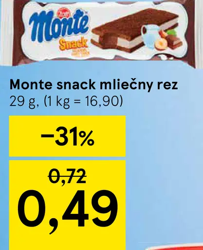 Monte snack mliečny rez