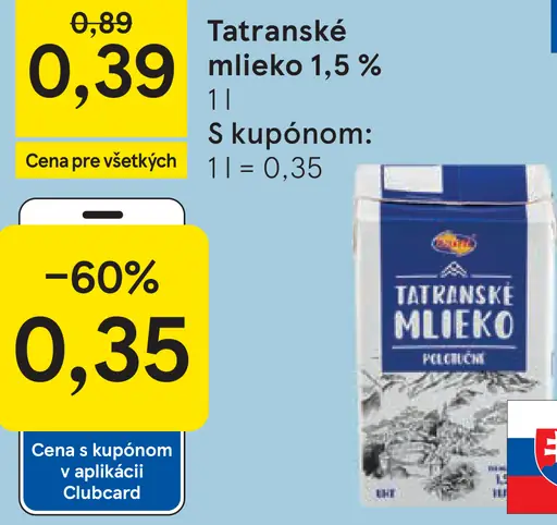 Tatranské mlieko 1,5 % UHT