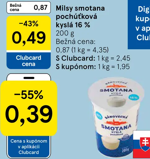 Milsy Smotana pochúťková kyslá 16%