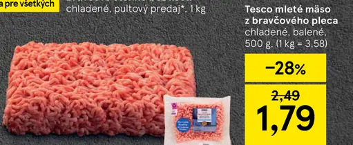 Tesco mleté mäso z bravčového pleca