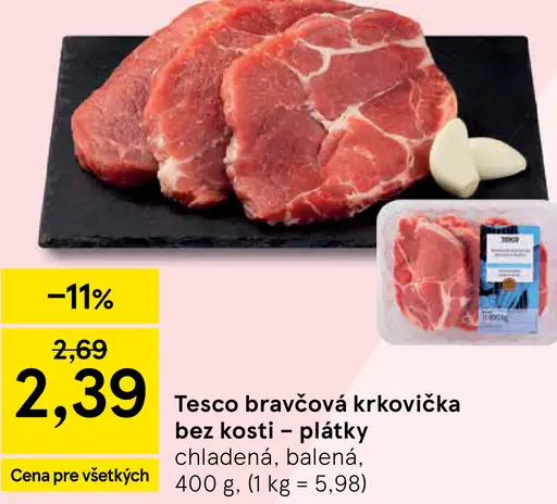 Tesco bravčová krkovička bez kosti plátky chladená balená
