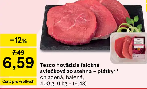 Tesco hovädzia falošná sviečková zo stehna plátky chladená balená