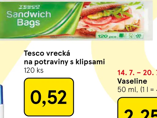 Tesco vrecká na potraviny s klipsami