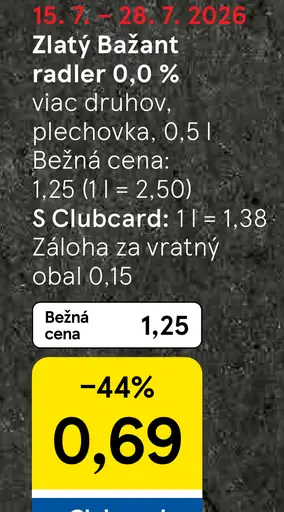 Zlatý Bažant radler 0,0 % plechovka